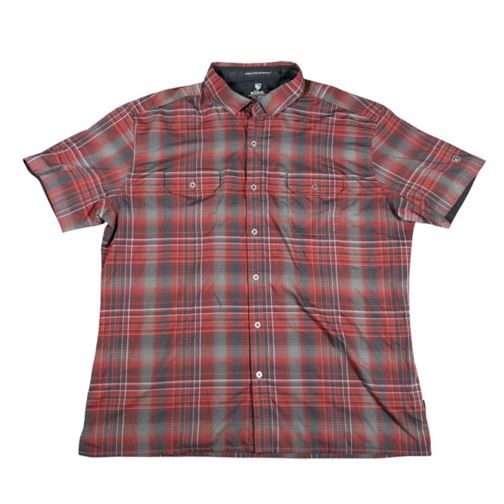 KUHL Red Gray Plaid Response Button Down S/S Shirt Sz XXL 7452T UPF Outdoors